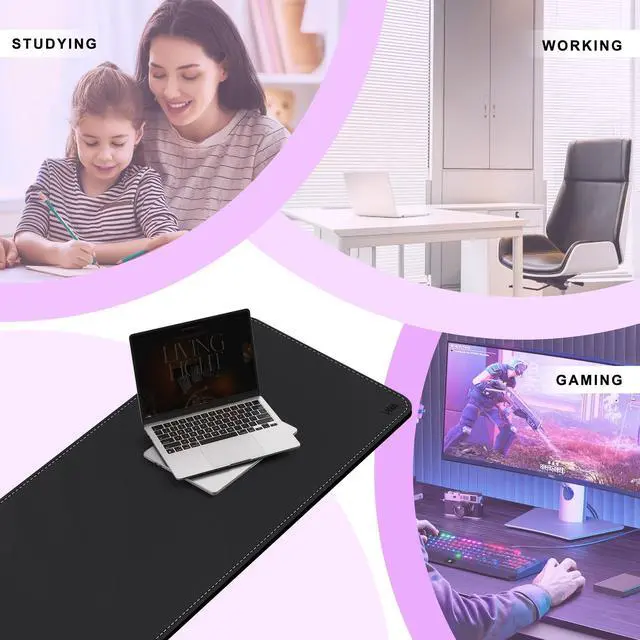 Alt view image 4 of 5 - VYAAA Cork & PU Leather Desk Mat, 51"x19.6" Computer Desk Mat, Keyboard Mouse Pad, Office Desk Mat on top of Desks for Home or Office (Black)