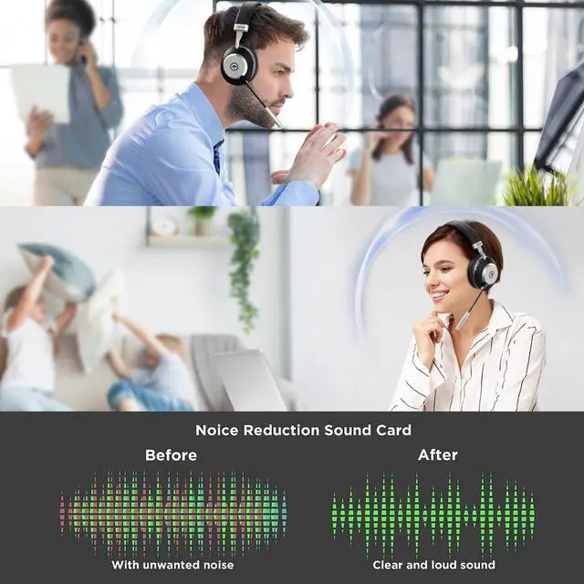 Alt view image 2 of 5 - Wantek Wireless Headset with AI Noise Cancelling Microphone Bluetooth Headset - Bluetooth V5.2 Headphones with USB Dongle