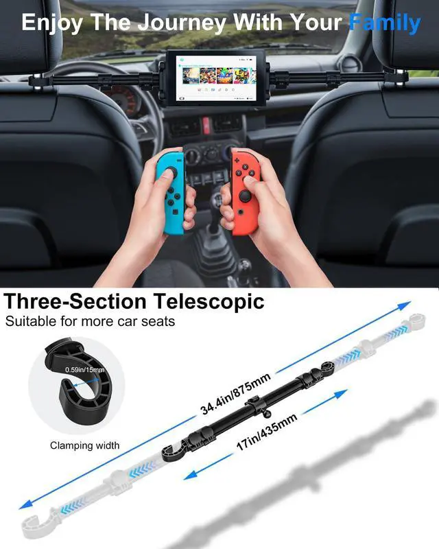 Alt view image 5 of 5 - Kolasels Tablet Holder for Car Headrest with 4 Headrest Hooks, Car Tablet Mount Back Seat for Kids Fit 4-13" Tablets & Phones, ipad Car Holder Back Seat for iPad Pro 12.9, Air, Mini, Galaxy, Fire