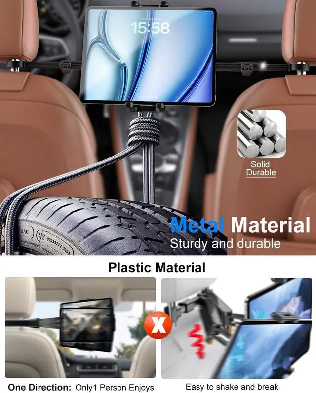 Alt view image 4 of 5 - Kolasels Tablet Holder for Car Headrest with 4 Headrest Hooks, Car Tablet Mount Back Seat for Kids Fit 4-13" Tablets & Phones, ipad Car Holder Back Seat for iPad Pro 12.9, Air, Mini, Galaxy, Fire