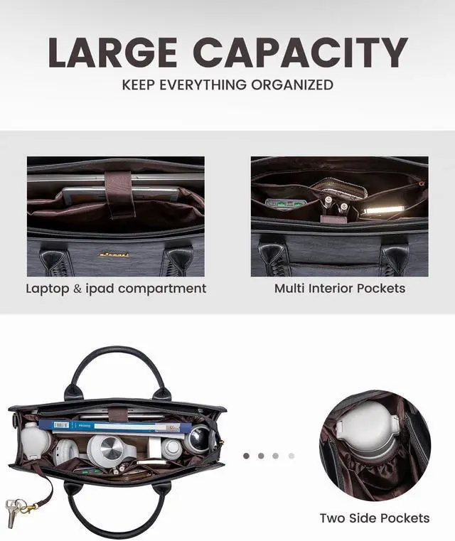 Alt view image 2 of 5 - LOVEVOOK Laptop Tote Bag for Women, Vintage Leather Work Bags 17 inch Laptop Bag, Waterproof Professional Computer Bag Business Office Briefcase Large Shoulder Bag Handbag, Black