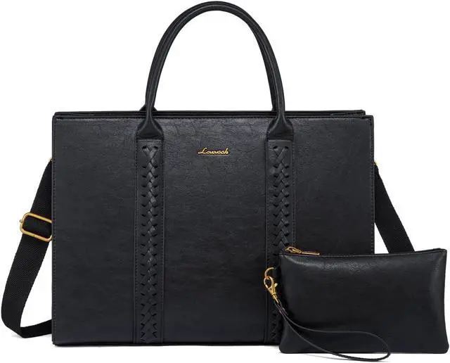 Main image of LOVEVOOK Laptop Tote Bag for Women, Vintage Leather Work Bags 17 inch Laptop Bag, Waterproof Professional Computer Bag Business Office Briefcase Large Shoulder Bag Handbag, Black