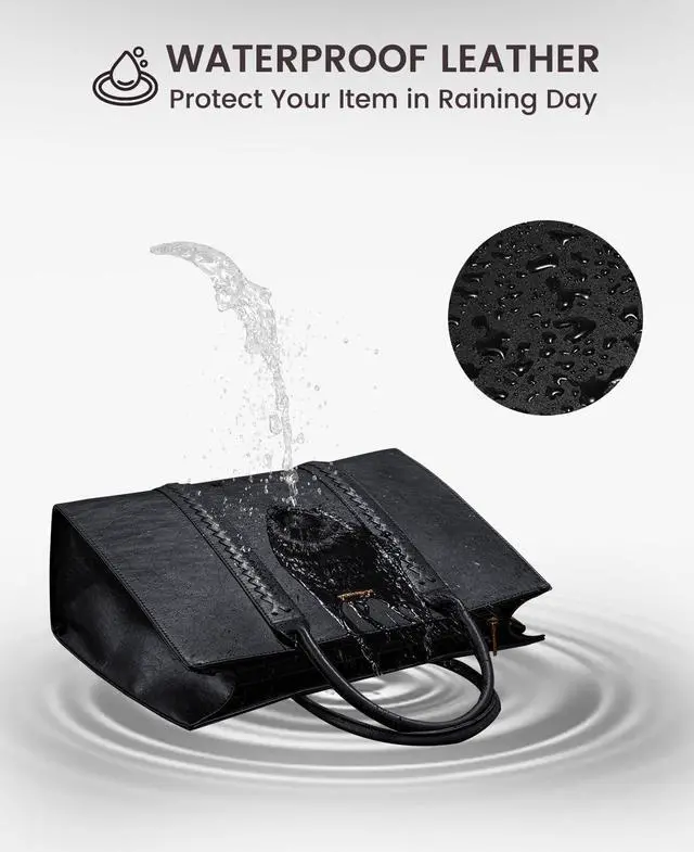 Alt view image 4 of 5 - LOVEVOOK Laptop Tote Bag for Women, Vintage Leather Work Bags 17 inch Laptop Bag, Waterproof Professional Computer Bag Business Office Briefcase Large Shoulder Bag Handbag, Black
