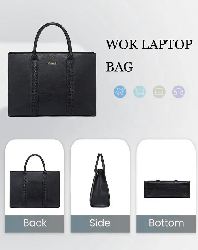 Alt view image 5 of 5 - LOVEVOOK Laptop Tote Bag for Women, Vintage Leather Work Bags 17 inch Laptop Bag, Waterproof Professional Computer Bag Business Office Briefcase Large Shoulder Bag Handbag, Black