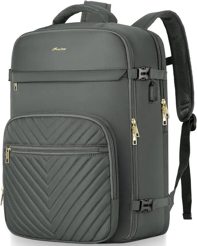 Main image of KROSIAS Travel Backpack for Women, Carry On Backpack for Airplanes Flight Approved, Waterproof Large Weekender Overnight Bag Fit 17 Inch Laptop with USB Charging Port, Olive Green