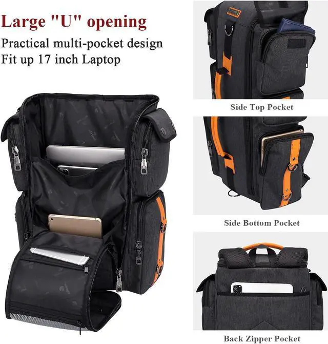 Alt view image 4 of 5 - WITZMAN Men's Travel Backpack Duffel Bag, Laptop Backpack 17 Inch, Toiletry Bag, Water-resistant, Black, 5L, 13"L x 20"H x 6"W, 1.28kg
