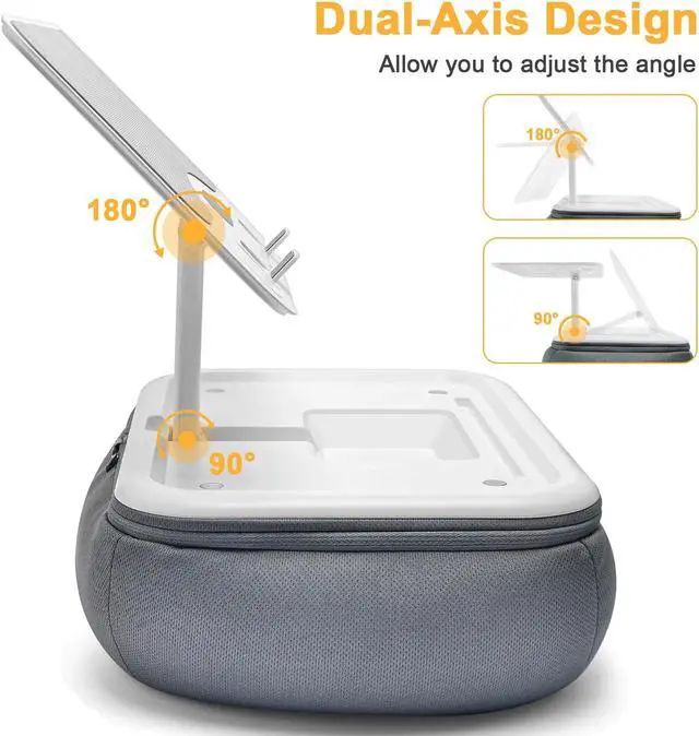 Alt view image 2 of 5 - Lap Beanbag Kindle Pillow Stand with Silicone Pad,Angle Adjustable ipad Holder for Bed,Tablet Pillow with Removable Base,Soft Cushion Pillow Stand Compatible with 4.7-13" Kindle,Phone,Tablet,Gray