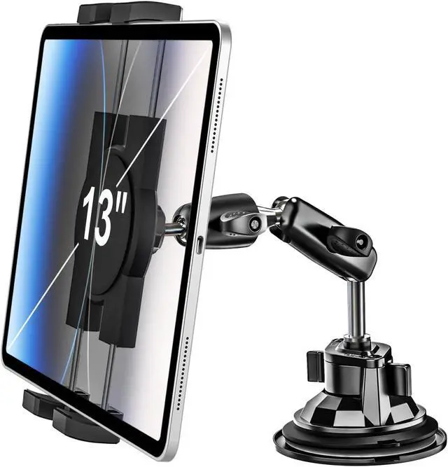 Main image of Heavy Duty Car Tablet Mount Holder - [Metal Arm] Dashboard Windshield Suction Cup Tablet Holder for Truck/Car Mount, for 4-13" Tablet Like iPad Pro 12.9, Air, Mini, Galaxy Tab, Z Fold, Fire HD, iPhone