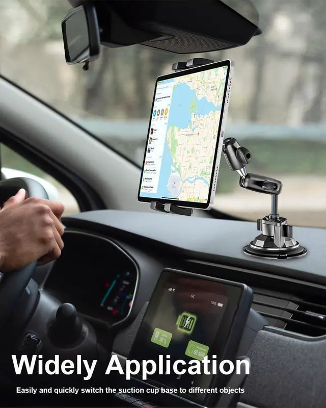 Alt view image 2 of 5 - Heavy Duty Car Tablet Mount Holder - [Metal Arm] Dashboard Windshield Suction Cup Tablet Holder for Truck/Car Mount, for 4-13" Tablet Like iPad Pro 12.9, Air, Mini, Galaxy Tab, Z Fold, Fire HD, iPhone