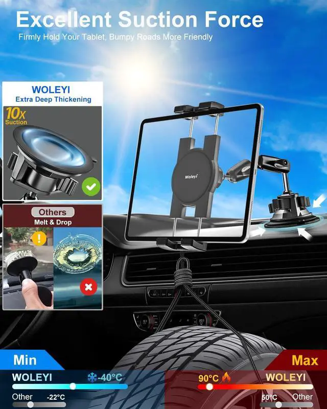 Alt view image 3 of 5 - Heavy Duty Car Tablet Mount Holder - [Metal Arm] Dashboard Windshield Suction Cup Tablet Holder for Truck/Car Mount, for 4-13" Tablet Like iPad Pro 12.9, Air, Mini, Galaxy Tab, Z Fold, Fire HD, iPhone