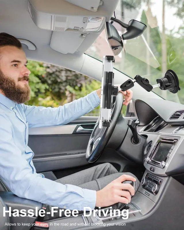 Alt view image 4 of 5 - Heavy Duty Car Tablet Mount Holder - [Metal Arm] Dashboard Windshield Suction Cup Tablet Holder for Truck/Car Mount, for 4-13" Tablet Like iPad Pro 12.9, Air, Mini, Galaxy Tab, Z Fold, Fire HD, iPhone