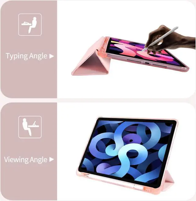 Alt view image 5 of 5 - Cute Kawaii Bow for iPad 5th/6th Generation Case with Pencil Holder, Auto Sleep/Wake, Pink Leather Soft TPU Back Cover for iPad 9.7 Inch
