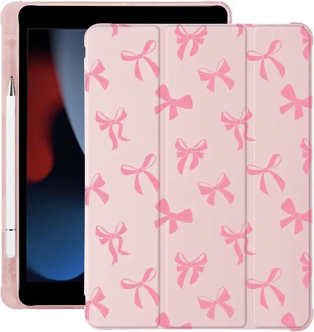 Main image of Cute Kawaii Bow for iPad 7th/8th/9th Generation Case with Pencil Holder, Auto Sleep/Wake, Pink Leather Soft TPU Back Cover for iPad 10.2 Inch 2019/2020/2021