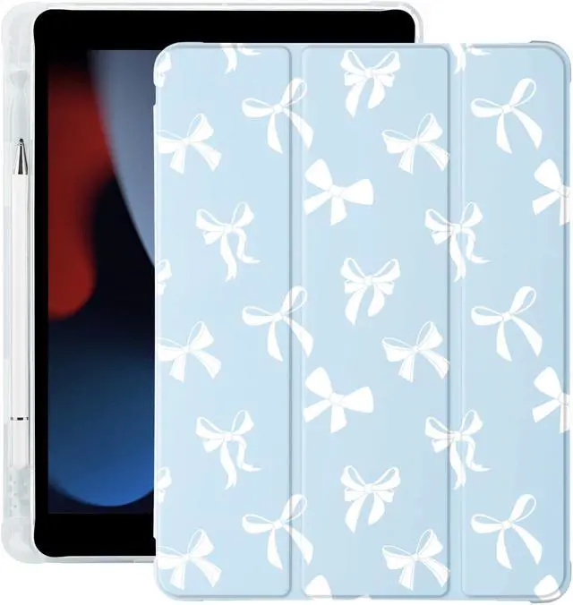 Main image of Cute Kawaii Bow for iPad Air 3 Case with Pencil Holder, Auto Sleep/Wake, Blue Leather Soft TPU Back Cover for iPad Pro 10.5 Inch 2017
