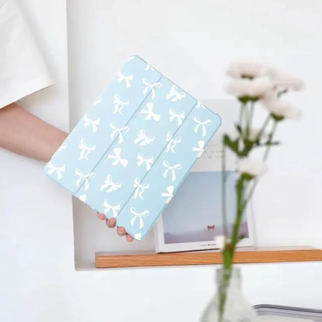 Alt view image 2 of 5 - Cute Kawaii Bow for iPad Air 3 Case with Pencil Holder, Auto Sleep/Wake, Blue Leather Soft TPU Back Cover for iPad Pro 10.5 Inch 2017
