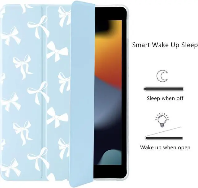 Alt view image 3 of 5 - Cute Kawaii Bow for iPad Air 3 Case with Pencil Holder, Auto Sleep/Wake, Blue Leather Soft TPU Back Cover for iPad Pro 10.5 Inch 2017
