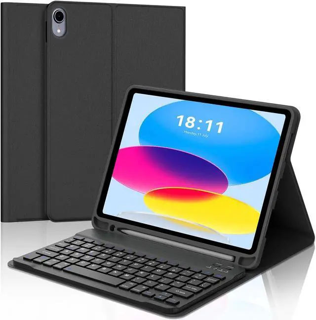Main image of KVAGO Keyboard Case for iPad 10th Generation 10.9 inch 2022, Detachable Wireless Bluetooth Keyboard, Smart Stand Folio Keyboard Cover with Pencil Holder for iPad 10th Gen (Space Black)