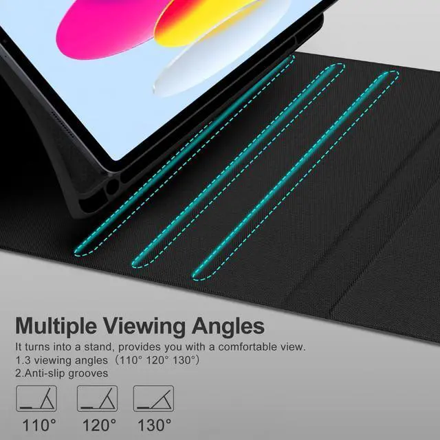 Alt view image 5 of 5 - KVAGO Keyboard Case for iPad 10th Generation 10.9 inch 2022, Detachable Wireless Bluetooth Keyboard, Smart Stand Folio Keyboard Cover with Pencil Holder for iPad 10th Gen (Space Black)