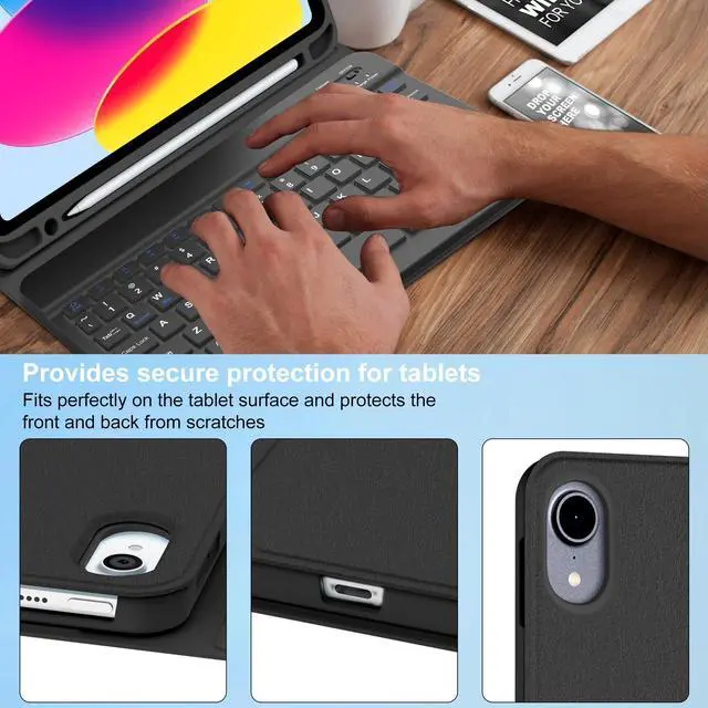 Alt view image 3 of 5 - KVAGO Keyboard Case for iPad 10th Generation 10.9 inch 2022, Detachable Wireless Bluetooth Keyboard, Smart Stand Folio Keyboard Cover with Pencil Holder for iPad 10th Gen (Space Black)