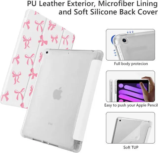 Alt view image 4 of 5 - Cute Kawaii Bow for iPad 7th/8th/9th Generation Case with Pencil Holder, Auto Sleep/Wake, Leather Soft TPU Back Cover for iPad 10.2 Inch 2019/2020/2021