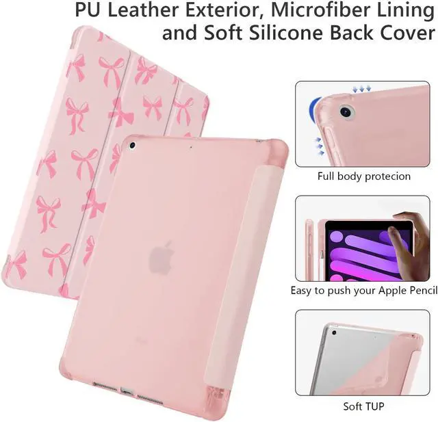 Alt view image 4 of 5 - Cute Kawaii Bow for iPad Pro 12.9 Inch Case 5th/6th Generation 2022/2021/2020 with Pencil Holder, Auto Sleep/Wake, Pink Leather Soft TPU Back Cover