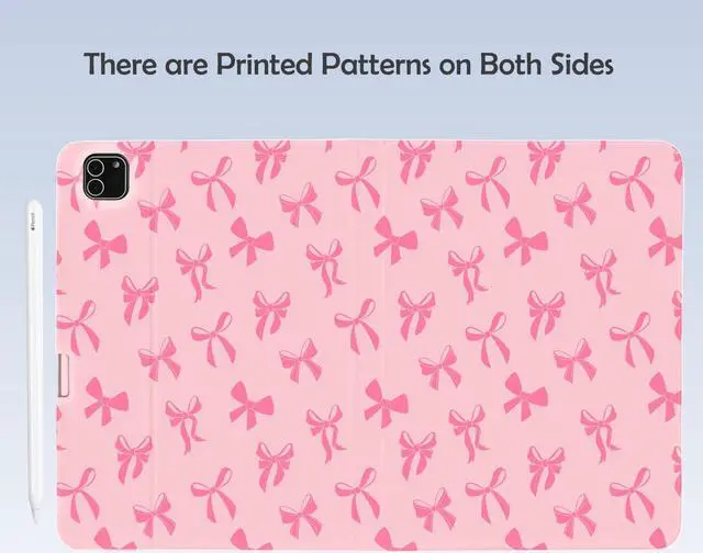 Alt view image 4 of 5 - Cute Kawaii Pink Bow for iPad 10th Generation Case 10.9 Inch 2022 with Pencil Holder, Auto Sleep/Wake and Multiple Viewing Angles, Pink Leather Soft TPU Back Cover