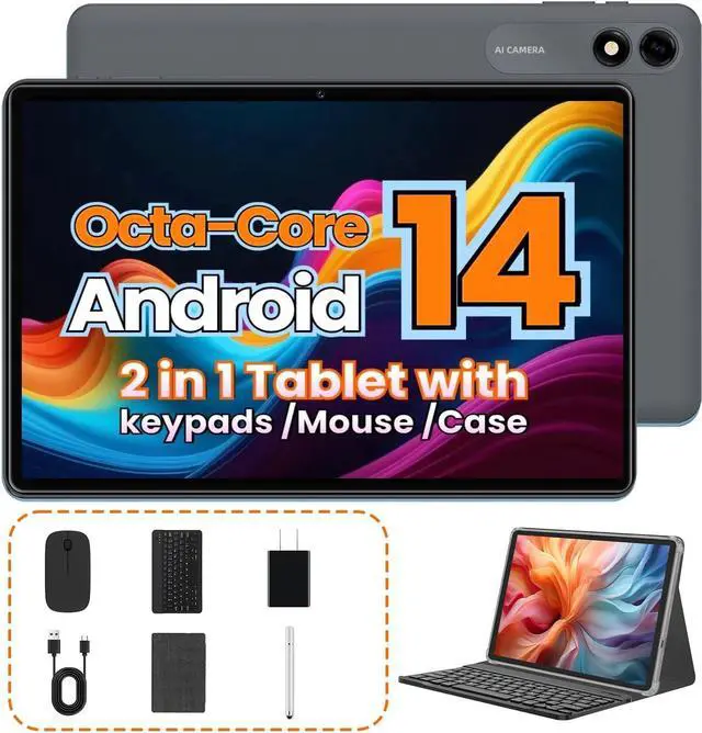 Main image of Tablet 10.1" Android Tablets with Octa-core Processor 10GB RAM 64GB ROM HD IPS Touchscreen 8H Battery, Wi-Fi 6, BT 5.0, Dual Camera, Tablet with Keyboard, Bluetooth, Mouse,Case (Black)