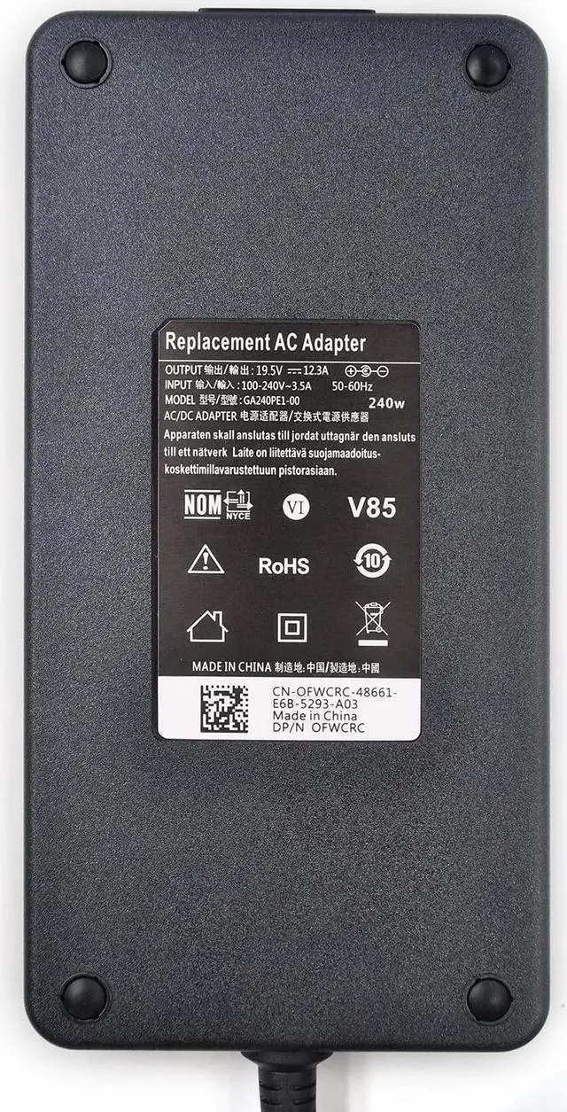 Alt view image 3 of 5 - 240W 180W 19.5V 12.3A AC Adapter Laptop Charger Replacement for Dell Alienware 13 15 17 R1 R2 R3 R4 R5 M17 M15 M11X M14X M17X M18X G3 G5 G7 Precision 7710 7730 7540 7520 M6500 M6600 with Power Cord