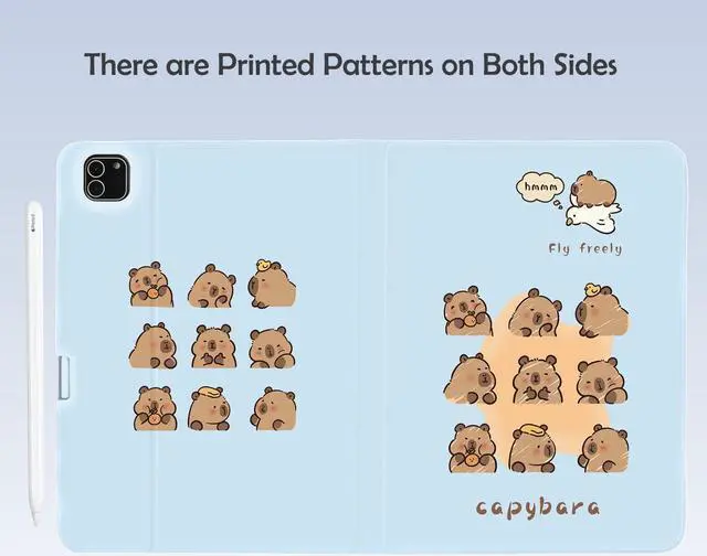 Alt view image 4 of 5 - Cute Kawaii Capybara for iPad 10th Generation Case 10.9 Inch 2022 with Pencil Holder, Auto Sleep/Wake and Multiple Viewing Angles, Blue Leather Soft TPU Back Cover