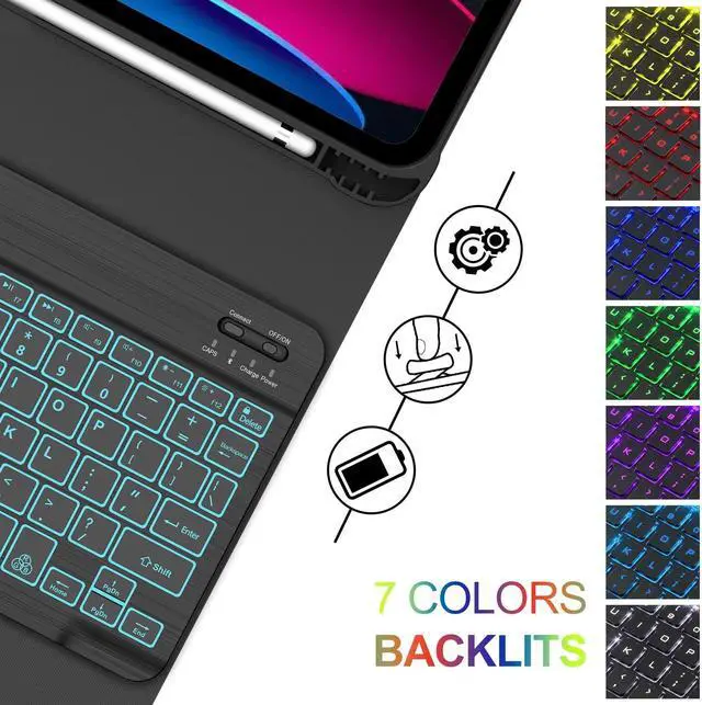 Alt view image 3 of 5 - YEHOBU Keyboard Case for iPad 10th Generation 10.9",iPad 10th Gen Keyboard,Detachable Wireless Bluetooth Backlit Keyboard,Smart Folio Cover with Pencil Holder for 2022 iPad 10th Gen