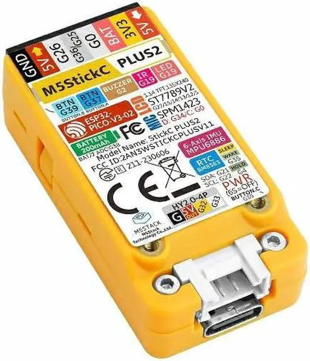 Alt view image 4 of 5 - M5Stack Official M5StickC PLUS2 - ESP32 V3 Mini IoT Development Kit - Built in 200mAh Battery, Yellow