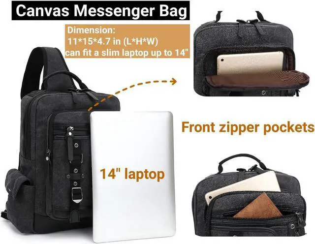 Alt view image 2 of 5 - Leaper Retro Messenger Bag Men Sling Bag Outdoor Cross Body Bag Shoulder Bag Black