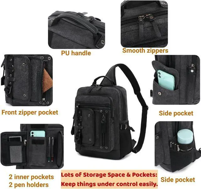 Alt view image 3 of 5 - Leaper Retro Messenger Bag Men Sling Bag Outdoor Cross Body Bag Shoulder Bag Black