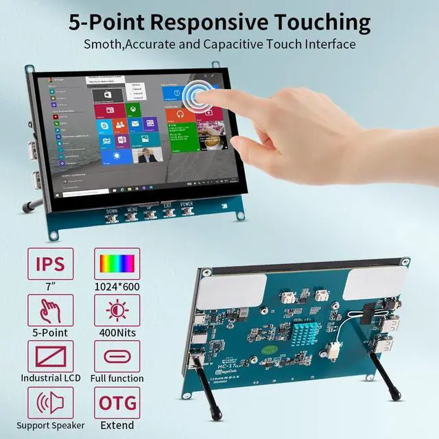 Alt view image 2 of 5 - 7 Inch Touch Screen Display for Raspberry PI 5 | 1024x600 | IPS |Sunlight Readable IHDMI/USBC Dp Alt Mode Support| OTG|Low Power Consumption| Driver-Free Mini Size Monitor