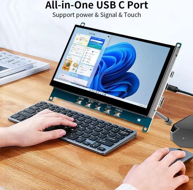 Alt view image 3 of 5 - 7 Inch Touch Screen Display for Raspberry PI 5 | 1024x600 | IPS |Sunlight Readable IHDMI/USBC Dp Alt Mode Support| OTG|Low Power Consumption| Driver-Free Mini Size Monitor