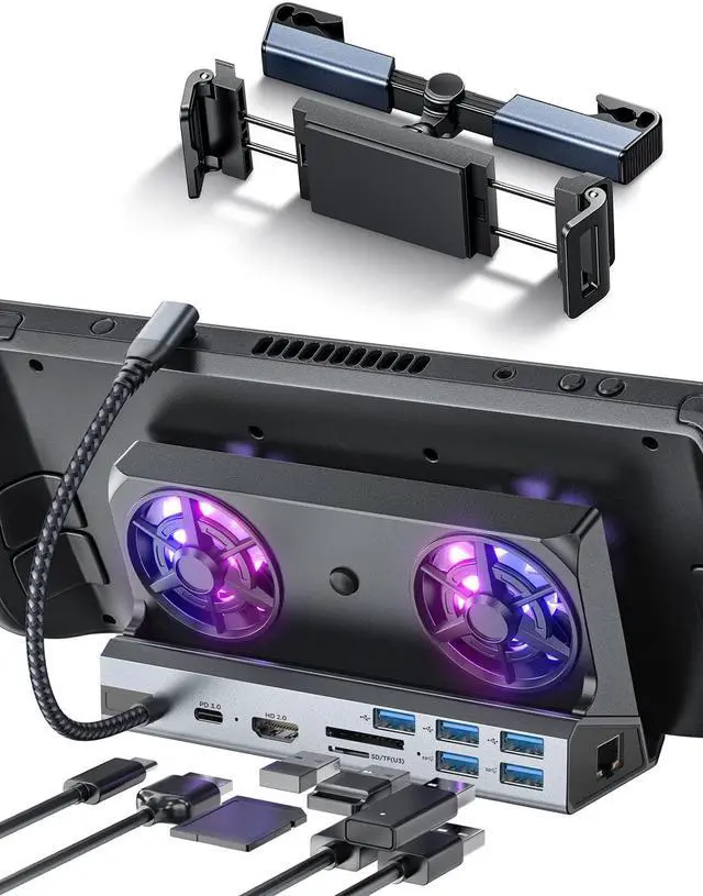 Main image of LISEN 10-in-1 Docking Station for Steam Deck with HDMI 2.0 4K@60Hz+5 USB Data Port & Tablet iPad Holder for Car Mount Headrest...