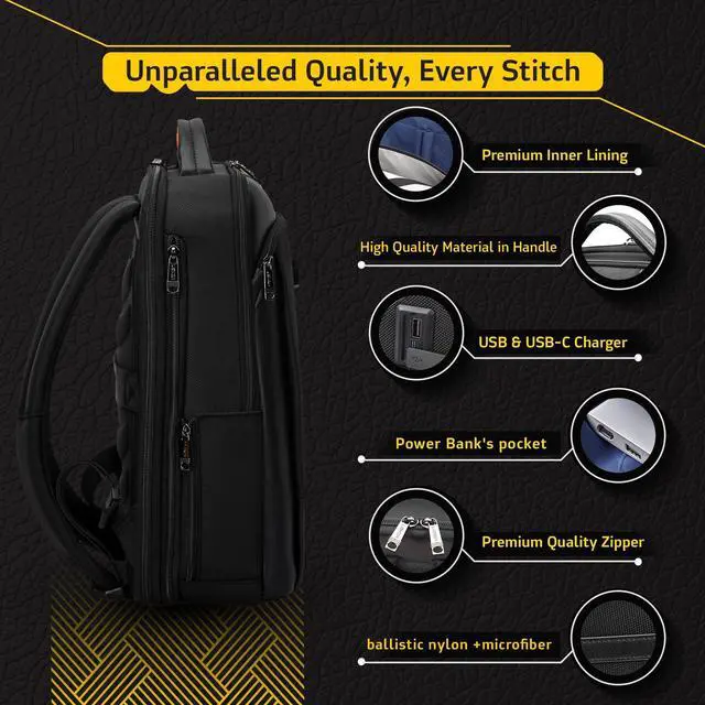 Alt view image 5 of 5 - LENZN Laptop Business Backpack for Men & Women, Work Backpack Fits 15.6 Inch Laptop, Travel Bagpack with USB Charging Port, Anti-Theft Pocket, Durable Nylon, Computer Bookbag with Multiple Pockets