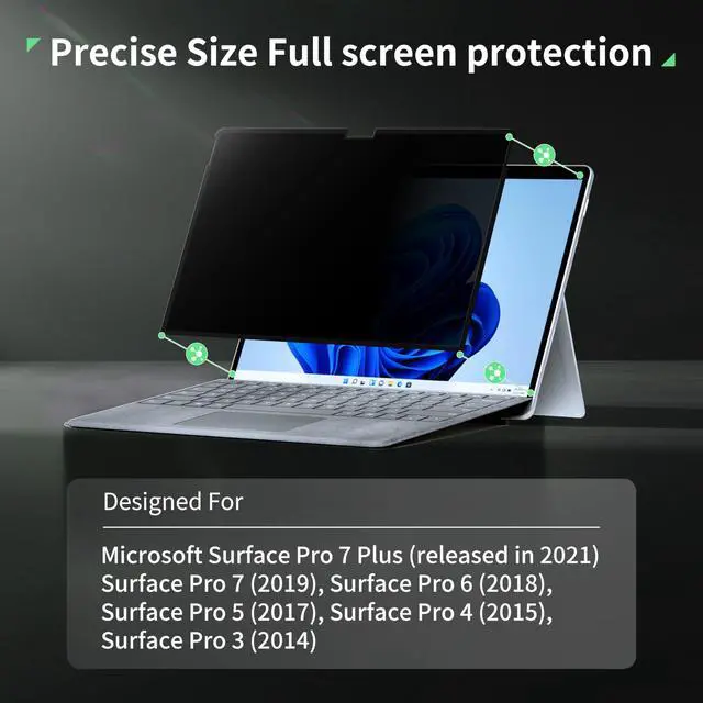 Alt view image 2 of 5 - Privacy Screen Protector for Surface Pro 11/10/9/8/X -13 Inch, Anti Glare Filter, Anti Blue Light Film, Nano Removable Shield Microsoft Pro 9 Accessories, Reusable Cover Matte Bubble Free Guard