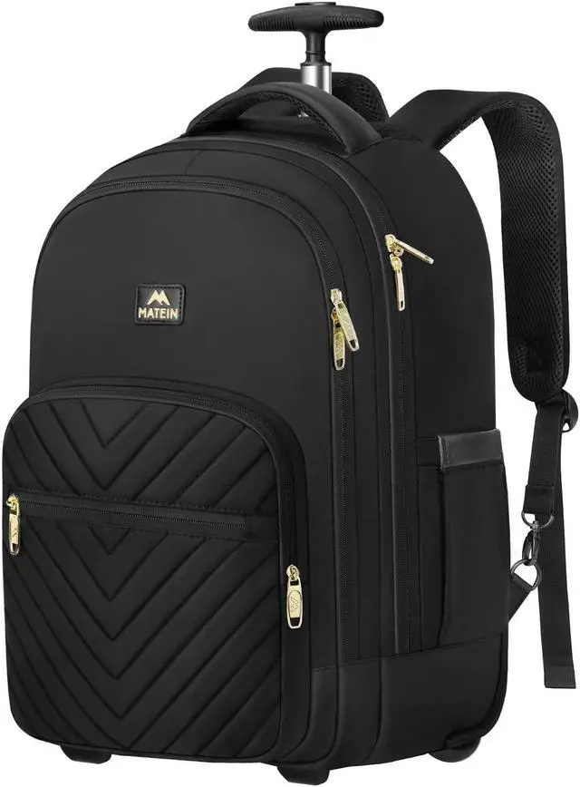 Main image of MATEIN Rolling Backpack for Women, 17 inch Water Resistant Wheeled Laptop Backpack, Large Carry On Luggage Travel Backpack with Wheels, Trolley Suitcase Business Overnight Roller Bag for Adults, Black