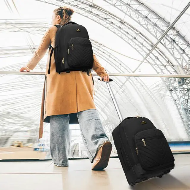 Alt view image 2 of 5 - MATEIN Rolling Backpack for Women, 17 inch Water Resistant Wheeled Laptop Backpack, Large Carry On Luggage Travel Backpack with Wheels, Trolley Suitcase Business Overnight Roller Bag for Adults, Black