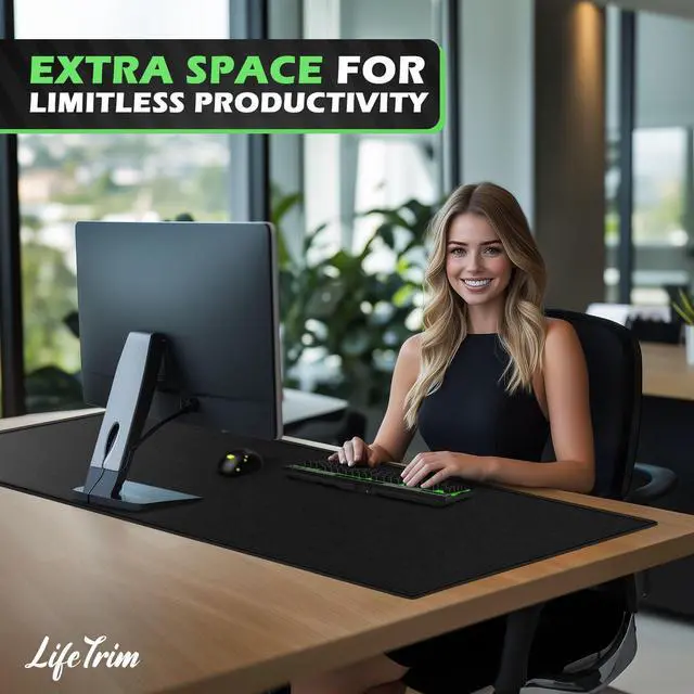 Alt view image 2 of 5 - LifeTrim 55" x 23" XXL Mouse Pad Gaming 5mm Thick Extended Keyboard Mat Full Desk Cover Mouse Pad XXL Mat Giant Extra Large Gaming Mouse Pad XXXL Mousepad Black Large Desk Mats Deskpad