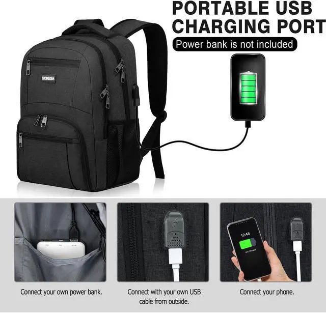 Alt view image 3 of 4 - Liokesa Backpack for Men Women, School Backpacks for Teen Boys Girls, Water Resistant Laptop Backpack with USB Charger, 17.3 Inch Black College Bookbag