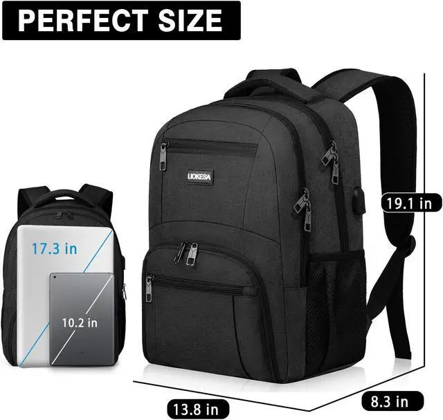 Alt view image 2 of 4 - Liokesa Backpack for Men Women, School Backpacks for Teen Boys Girls, Water Resistant Laptop Backpack with USB Charger, 17.3 Inch Black College Bookbag