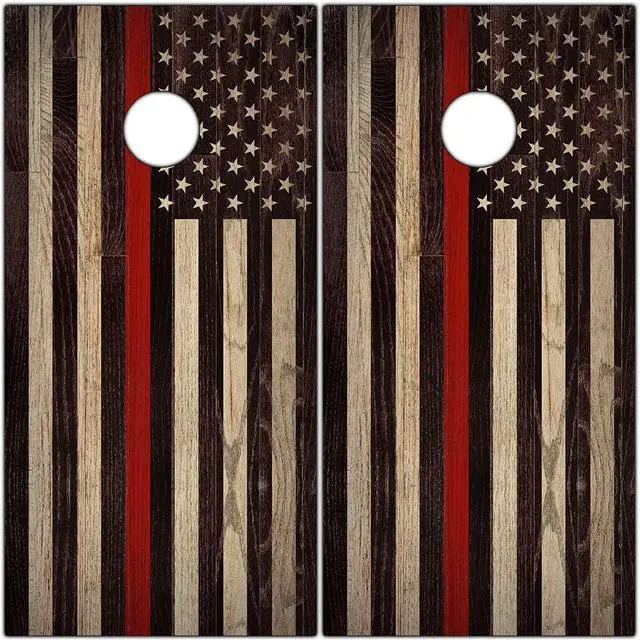 Alt view image 3 of 5 - Cornhole Board Wraps and Decals for Boards Set of 2 Skins Professional Vinyl Covers Sticker - Firefighter Red Line American Flag Fire Department Decal (Fire Fighter Support Flag)
