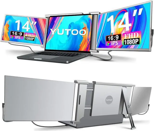 Main image of YUTOO Laptop Screen Extender, 14" Portable Triple Monitor for Laptops 315° Rotate| Plug and Play| 1080P| FHD, Laptop Monitor Extender for 13.5~16.5" Laptops, HDMI/USB-A/Type-C,for Mac/Wins/Android/Dex