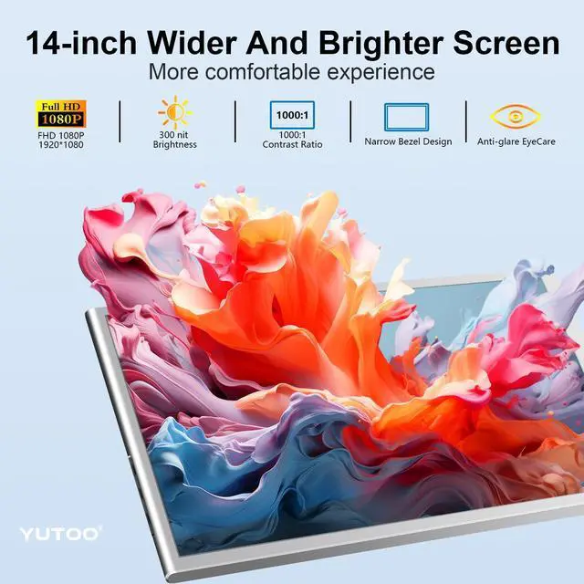 Alt view image 3 of 5 - YUTOO Laptop Screen Extender, 14" Portable Triple Monitor for Laptops 315° Rotate| Plug and Play| 1080P| FHD, Laptop Monitor Extender for 13.5~16.5" Laptops, HDMI/USB-A/Type-C,for Mac/Wins/Android/Dex