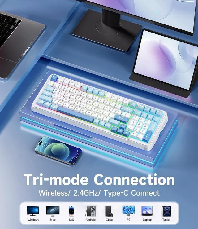 Alt view image 2 of 5 - MCHOSE K99 98% Wireless Mechanical Keyboard, Tri-Mode Connection, Compact Gaming Keyboard with Six-Layer Padding Gasket, RGB Backlit,Hot Swappable Custom Keyboard for Mac/PC