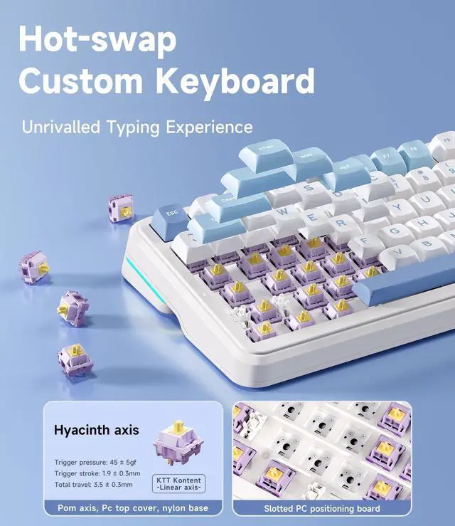Alt view image 4 of 5 - MCHOSE K99 98% Wireless Mechanical Keyboard, Tri-Mode Connection, Compact Gaming Keyboard with Six-Layer Padding Gasket, RGB Backlit,Hot Swappable Custom Keyboard for Mac/PC