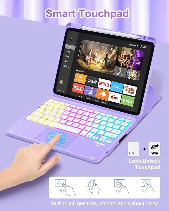 Alt view image 3 of 5 - MePadKey Touchpad Keyboard Case for iPad Air 11 inch M3 2025/M2 2024 7th/6th Generation, 360 Rotation Cover with Wireless Backlit Detachable Keypad for Air 10.9" 5th 4th 4 5 6 7 Gen, Purple