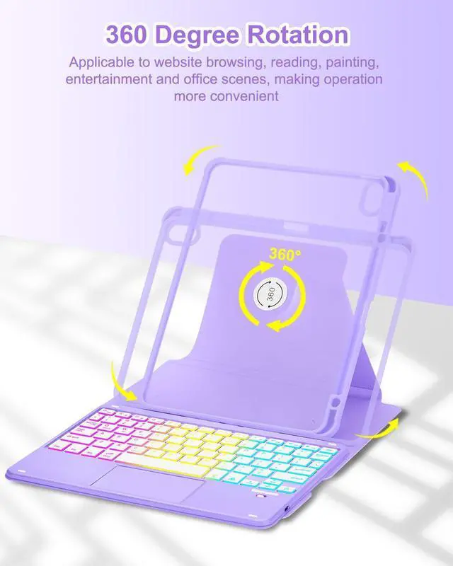 Alt view image 4 of 5 - MePadKey Touchpad Keyboard Case for iPad Air 11 inch M3 2025/M2 2024 7th/6th Generation, 360 Rotation Cover with Wireless Backlit Detachable Keypad for Air 10.9" 5th 4th 4 5 6 7 Gen, Purple